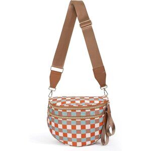 Checkered Crossbody Bag Nylon Bum Bags for Women Spacious Handbags Checkered Pur